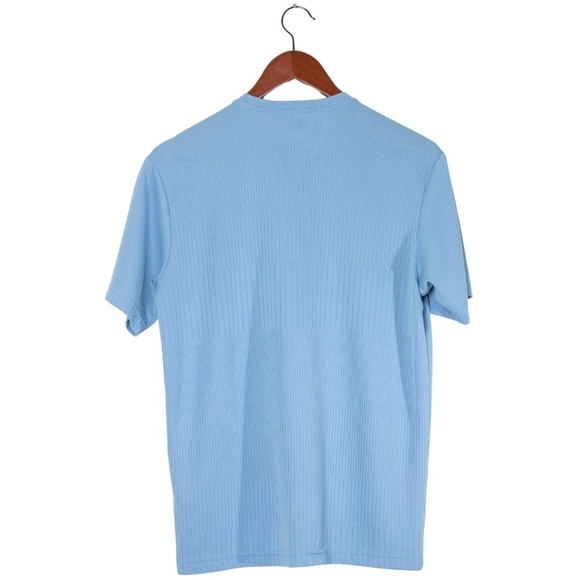Anchor Blue Ribbed Shirt Baby Blue Medium 90s Fitted Eurotrash Classic - Picture 4 of 11